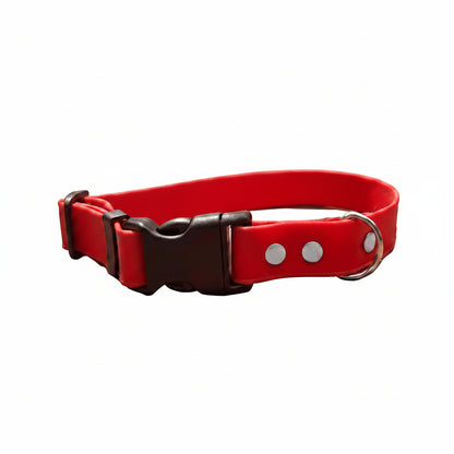 Black adjustable dog collar with quick release black buckle. 